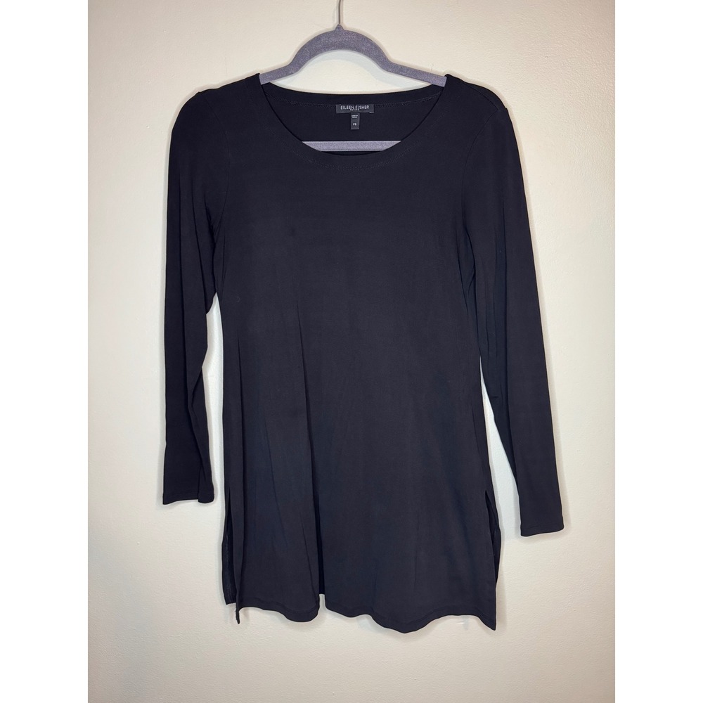 Eileen‎ Fisher Black Silk Tunic Top Petite PS Minimalist